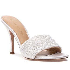 Veronica Beard White Beaded Slide Sandals